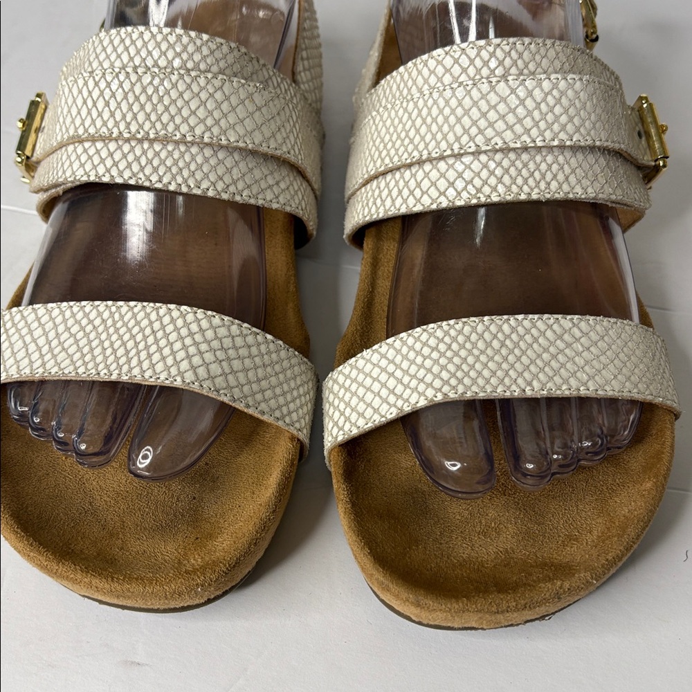 Vionic "Snakeskin" Leather Backstrap Sandals Cream/Beige - Picture 8 of 11
